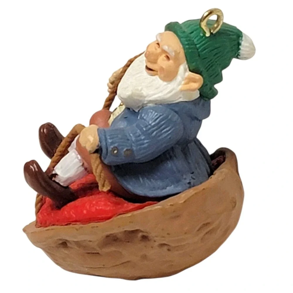 VTG 80s Hallmark Walnut Shell‎ Rider Christmas Ornament 1986 Elf Gnome Keepsake